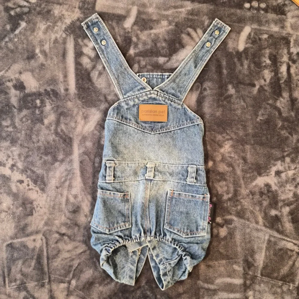 Parisian Pet Dog Denim Overalls Blue Cotton Pet Dungarees Medium Wash Large